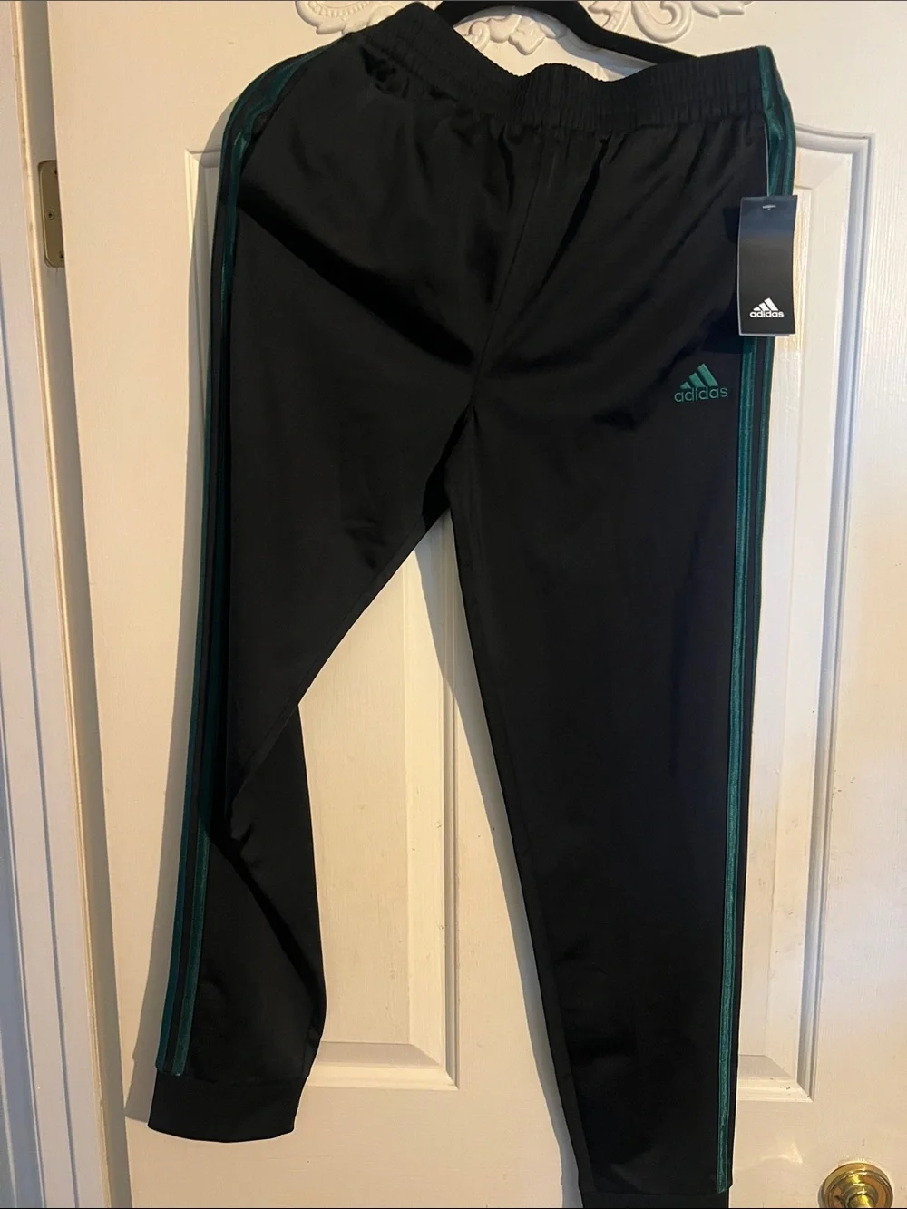 adidas Black Track Jacket and Pants with green  Accents With Tags